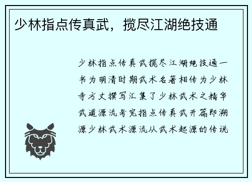 少林指点传真武，揽尽江湖绝技通